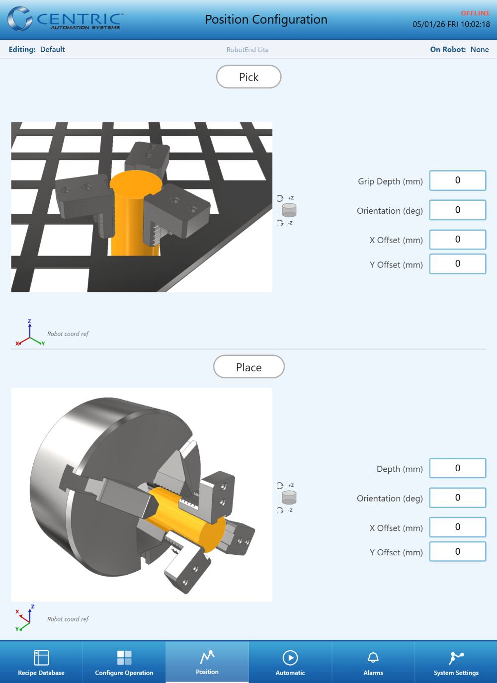 Robotend Lite HMI position configuration